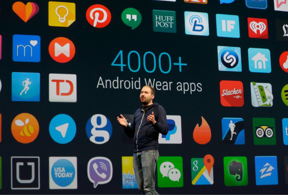 David Singleton, director at Android Wear, speaks during the Google I/O 2015 keynote presentation in San Francisco, Thursday, May 28, 2015. (AP Photo/Jeff Chiu) - Jeff Chiu | AP