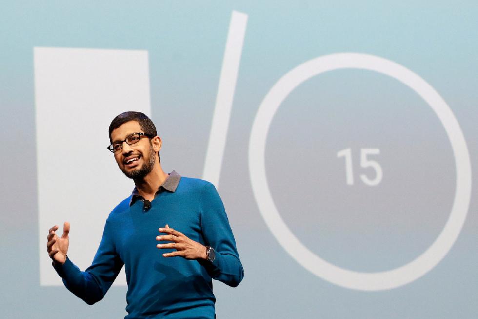 Sundar Pichai, senior vice president of Android, Chrome and Apps, speaks during the Google I/O 2015 keynote presentation in San Francisco, Thursday, May 28, 2015. (AP Photo/Jeff Chiu) - Jeff Chiu | AP