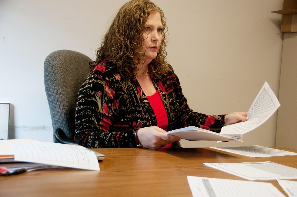 Megan Sather in her office at LISTEN.  8-12-15 Medora Hebert -