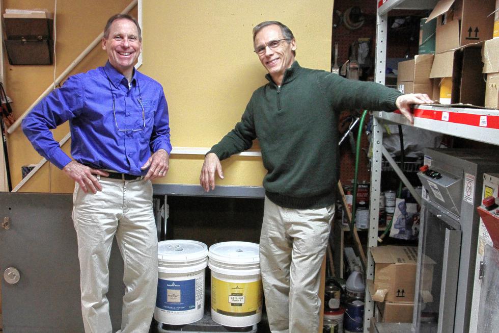 Tom Evans, left, and Shawn Hickey, the co-owners of Lebanon Paint & Decorating, in West Lebanon, N.H. Gloria Towne photograph - Gloria Towne |