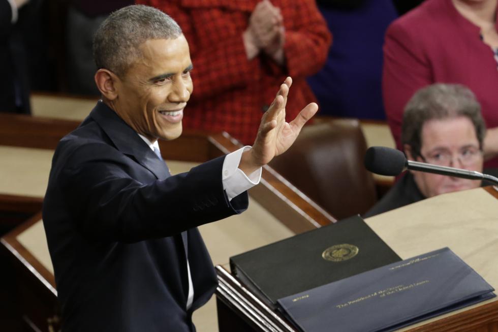 FILE - In this Jan. 20, 2015, file photo, President Barack Obama waves before giving his State of the Union address before a joint session of Congress on Capitol Hill in Washington. Obama will deliver his final State of the Union address Tuesday, Jan. 12, 2016, to a nation with a burgeoning job market, flat wages and two things that to the president's dismay are rising: global temperatures and Americans' concerns about terrorism.  (AP Photo/Pablo Martinez Monsivais, File) - Pablo Martinez Monsivais | AP