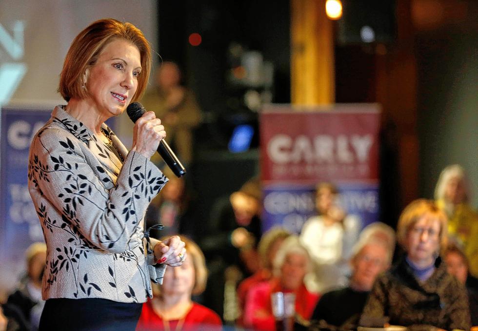 Republican presidential candidate Carly Fiorina, the former Hewlett-Packard chief executive, speaks during a campaign luncheon stop at an Irish pub, Wednesday, Jan. 6, 2016, in Dover, N.H. (AP Photo/Jim Cole) - Jim Cole | AP