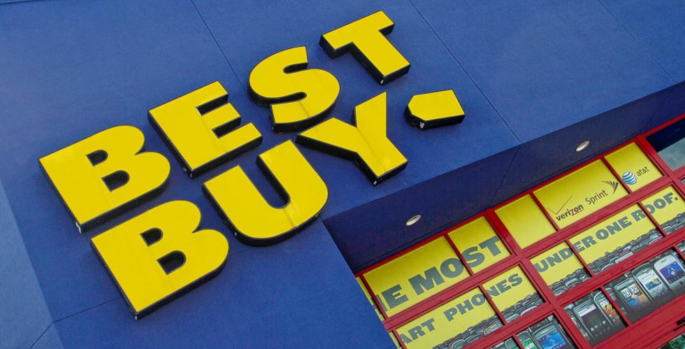 FILE - This undated file photo displays a Best Buy sign on a store in Miami, Fla. Best Buys shares sank Thursday, Jan. 14, 2016, after the nations largest consumer electronics chain reduced its sales outlook for the fourth-quarter as it  reported weak holiday business in mobile phone and personal devices. (AP Photo/J Pat Carter, File) - J Pat Carter | AP