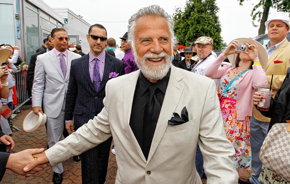 The most interesting man in the world, Dos Equis beer commercial spokeman Jonathan Goldsmith, arrives at Churchill Downs for the137th running of the Kentucky Derby, Saturday, May 7, 2011. (Charles Bertram/Lexington Herald/MCT) - Charles Bertram | Lexington Herald