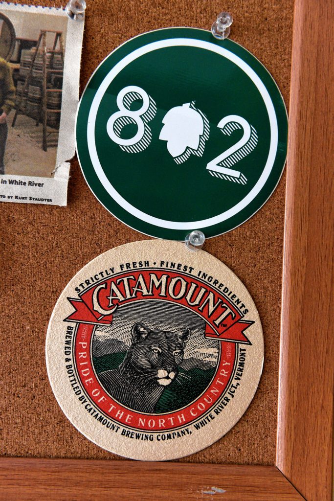 An old Catamount Brewery coaster adorns the wall at River Roost Brewery in White River Junction, Vt., on Sept. 14, 2016. (Valley News - Jennifer Hauck) Copyright Valley News. May not be reprinted or used online without permission. Send requests to permission@vnews.com.