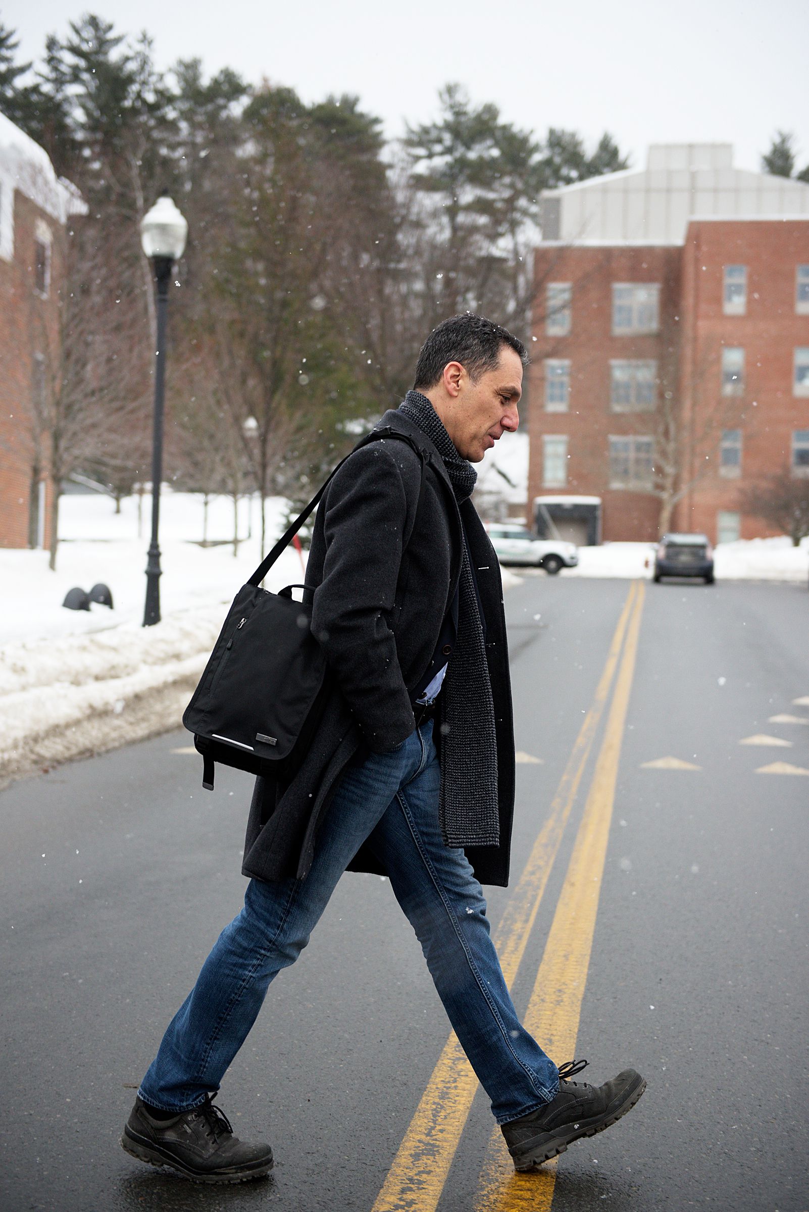 Hany Farid, of Norwich, walks to his office on the Dartmouth College campus in Hanover, N.H., on Wednesday, February 15, 2017. Farid is the chair of the computer science department at Dartmouth College and a leader in digital forensics, using his work to combat child pornography and extremist propaganda. (Valley News - James M. Patterson) Copyright Valley News. May not be reprinted or used online without permission. Send requests to permission@vnews.com.