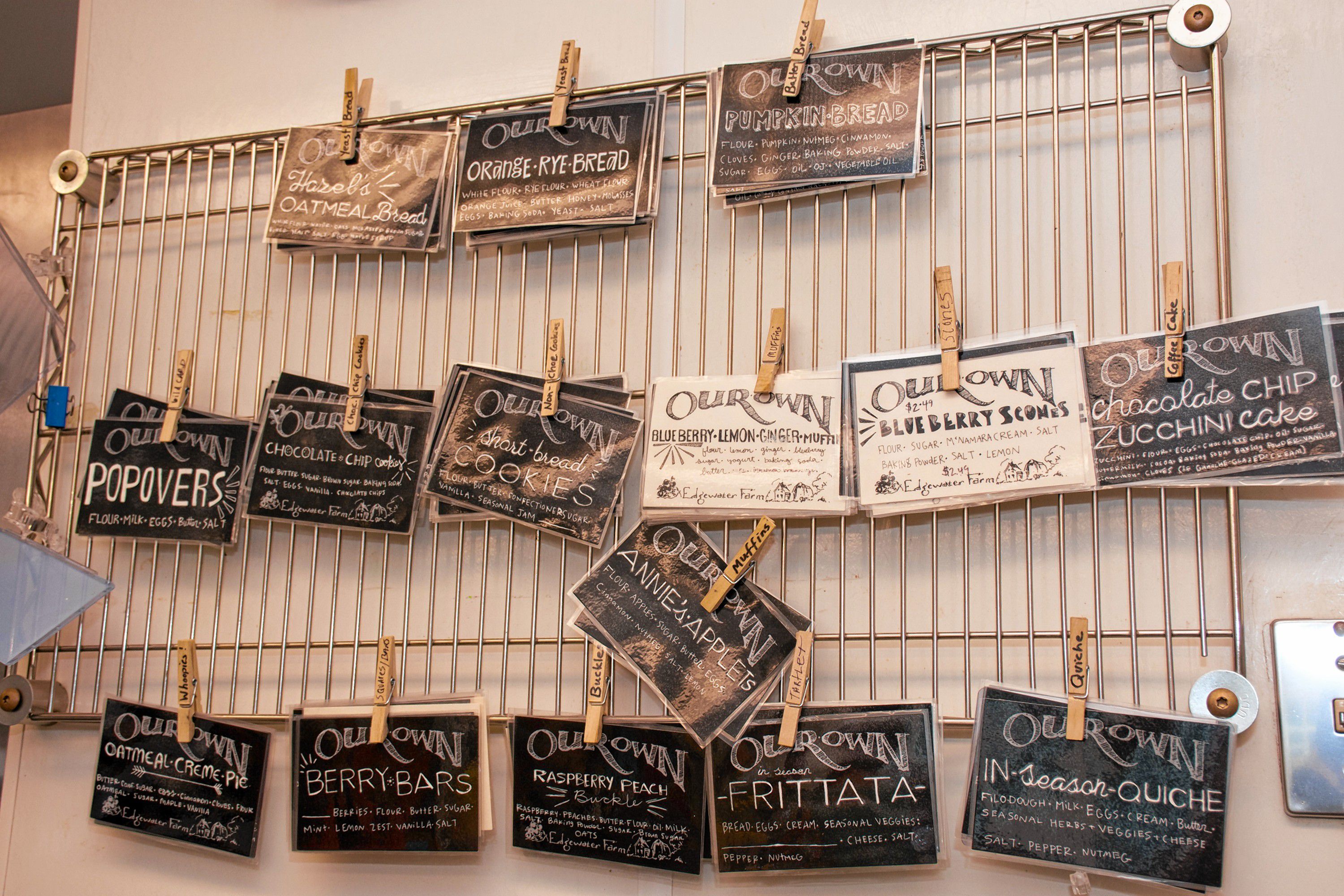 Some of labels for the bakery items for sale at any given time at Edgewater Farms. Nancy Nutile-McMenemy photograph.