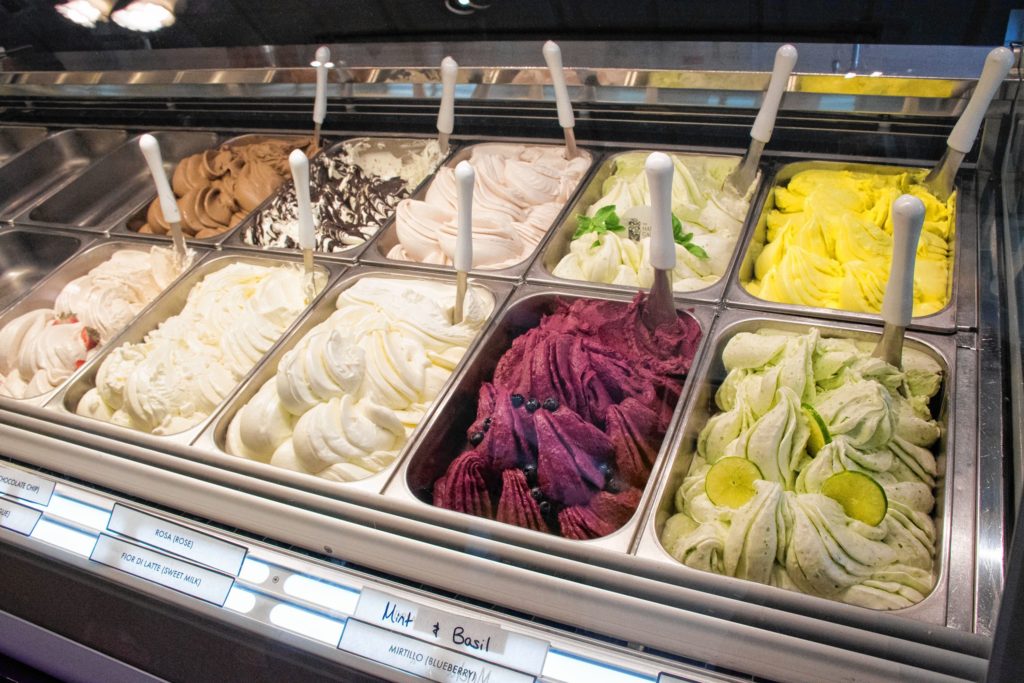 We try to keep the flavors like the traditional Italian flavors, but we do like to experiment too, said Morano Gelato CEO Morgan Morano. Verona -- a white chocolate and strawberry gelato (front row, far left) was first created for Valentine's Day, but customers kept asking for it, so now Morano Gelato offers it regularly. (Nancy Nutile-McMenemy photograph)