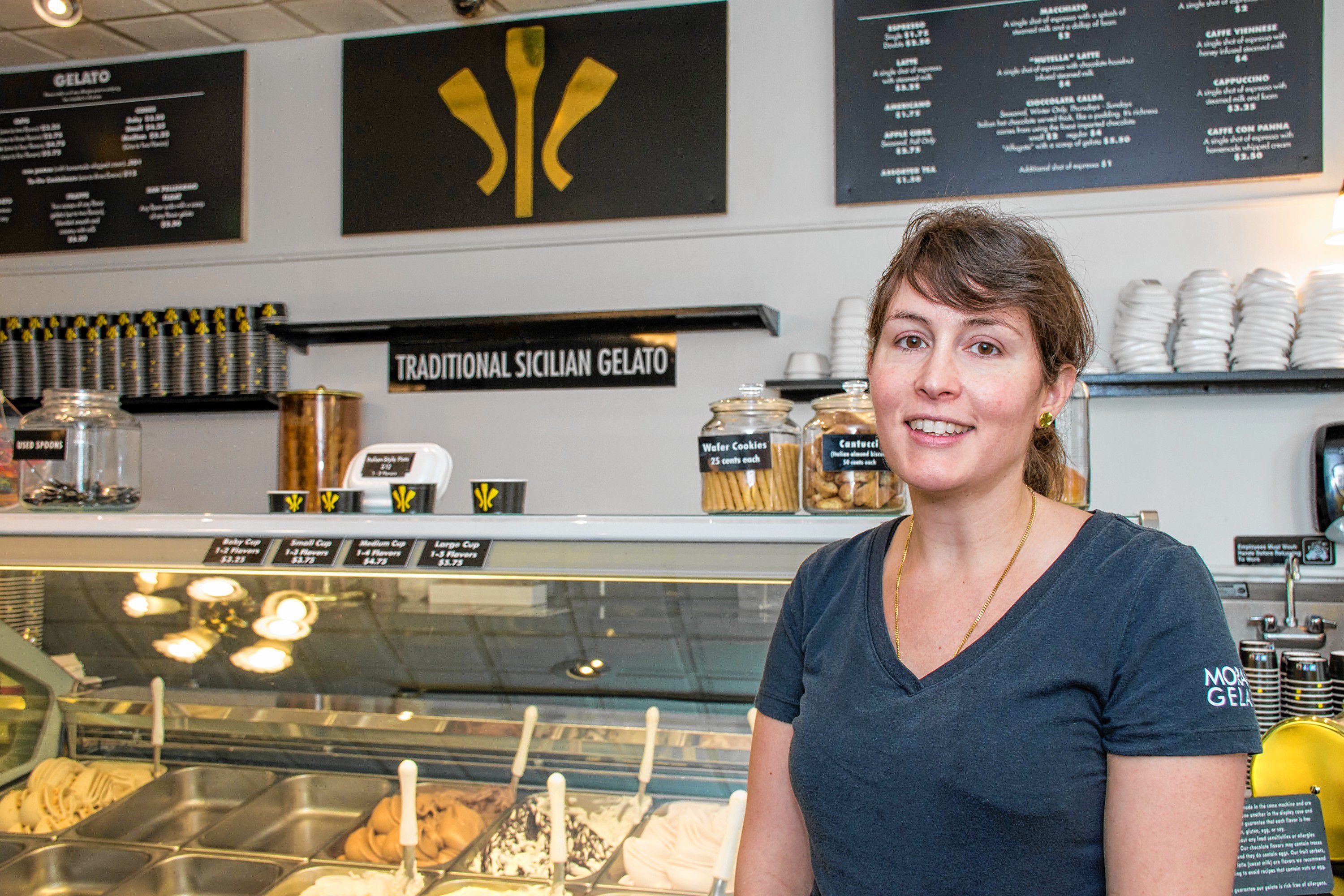 Morano Gelato CEO Morgan Morano runs the Chestnut Hill, Mass., Morano Gelato. There are also two franchised stores, one in Westfield, N.J., and this one in Hanover, N.H. In January, Victoria Davis and Richard Simiek partnered with Morano to purchase the flagship franchise in Hanover. (Nancy Nutile-McMenemy photograph)