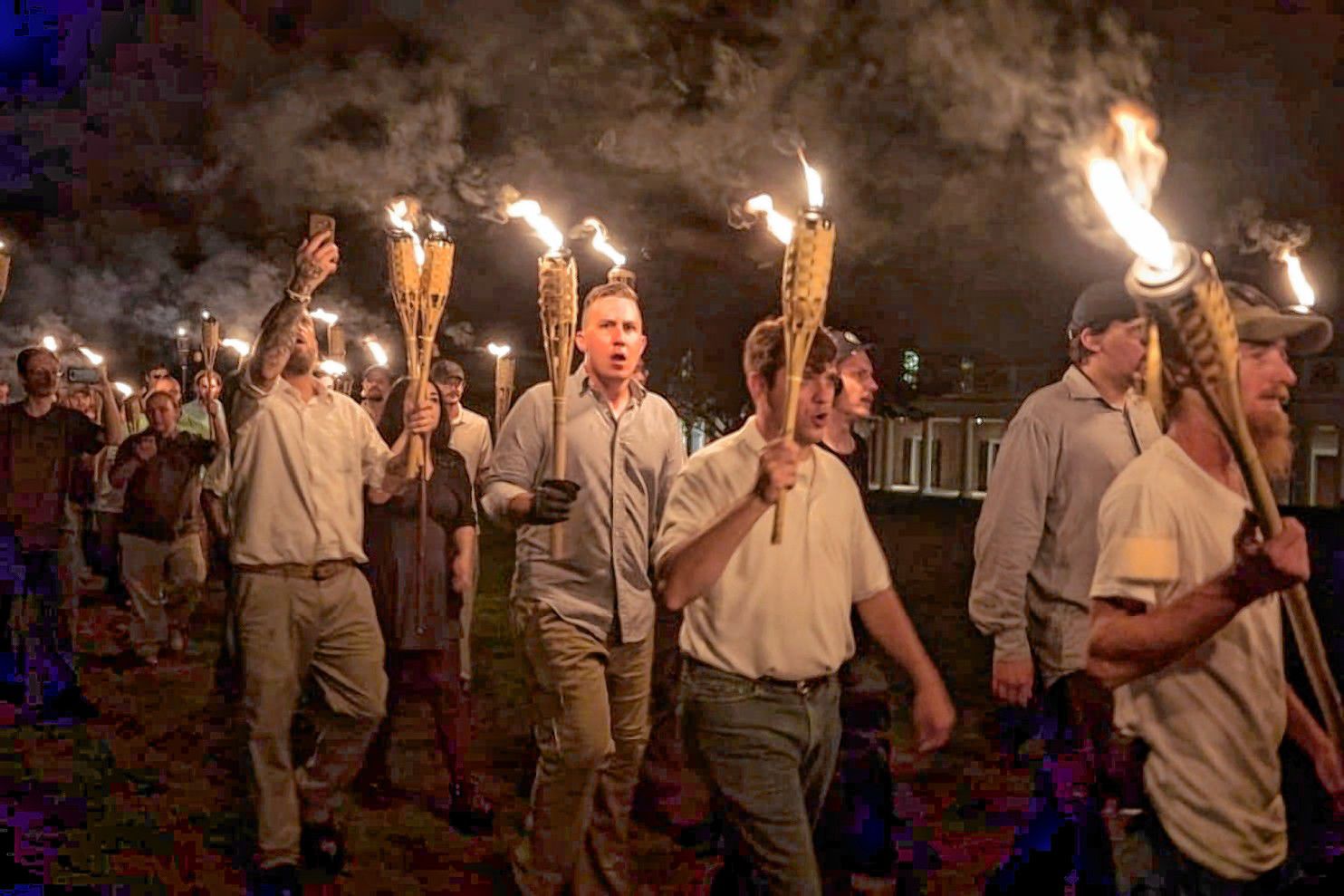 White nationalists on the grounds of the University of Virginia in Charlottesville. MUST CREDIT: Photo for The Washington Post by Evelyn Hockstein