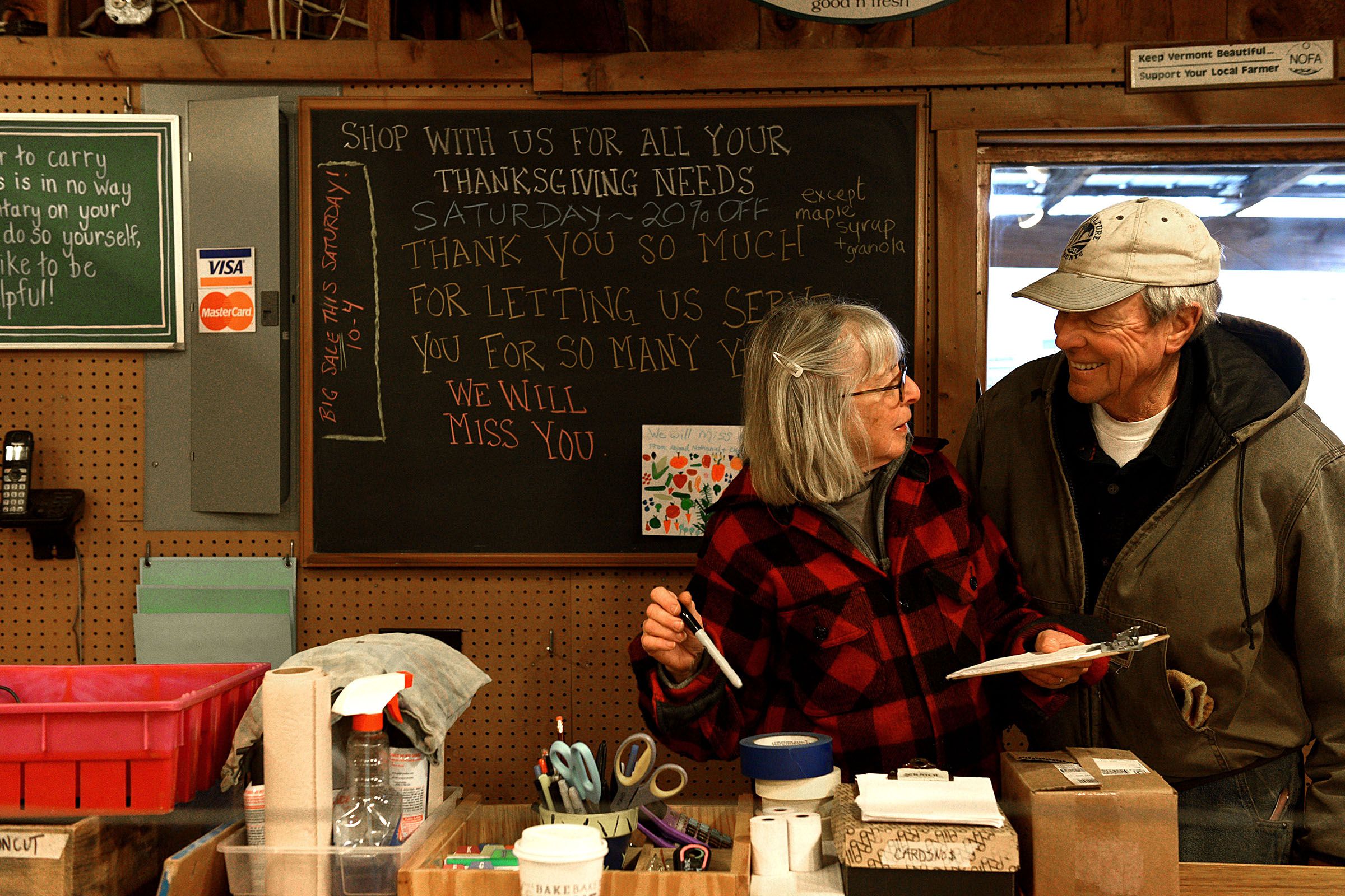Liz and Jake Guest of Killdeer Farm prepare to move out of their farm stand on Route 5 on Dec. 1, 2016 in Norwich, Vt.  (Valley News - Jennifer Hauck) Copyright Valley News. May not be reprinted or used online without permission. Send requests to permission@vnews.com.