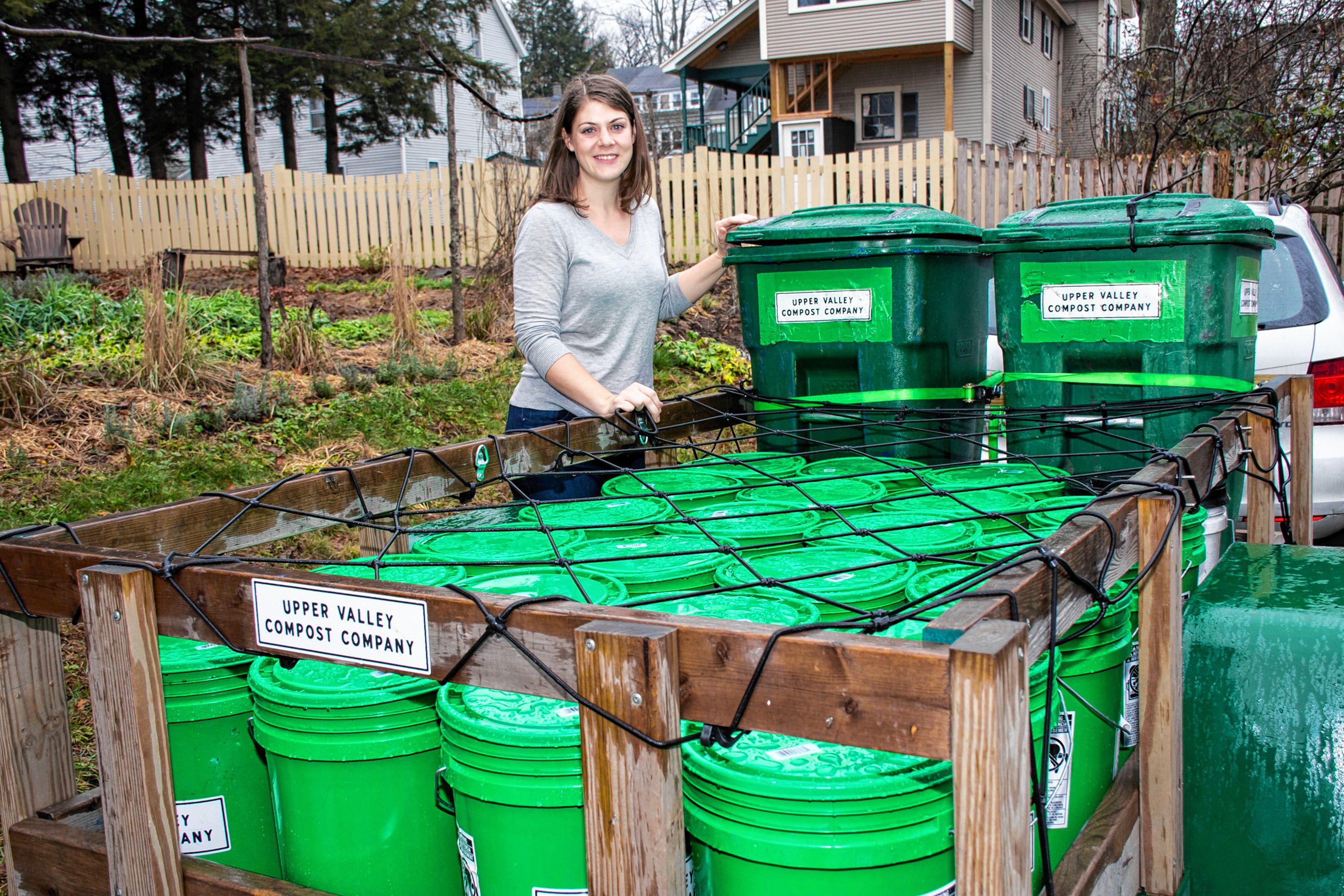 Upper Valley Compost Company offers a weekly curbside pick up or a drop-off service with the Hanover Consumer Cooperative Society. Jessica Saturley-Hall works from her Lebanon, NH home. Nancy Nutile-McMenemy photograph.