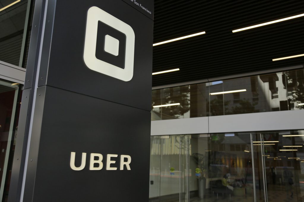 FILE - This Wednesday, June 21, 2017, file photo shows the building that houses the headquarters of Uber, in San Francisco. In a move announced Monday, Nov. 6, 2017, Uber is pledging $5 million over the next five years to seven organizations that work to prevent sexual assaults, a move aimed at helping the ride-hailing service combat its own problems as well as society as a whole. (AP Photo/Eric Risberg, File)