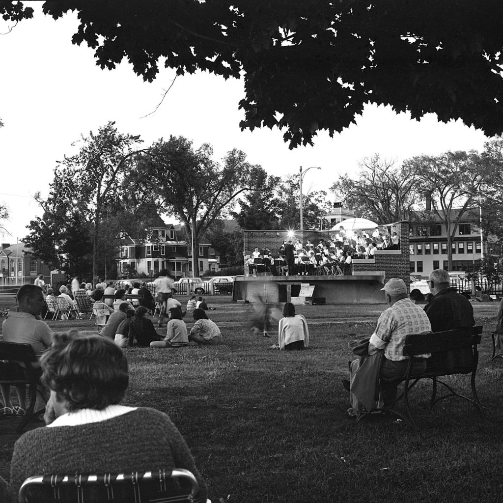 Concert goers enjoy a warm summer evening and a performance on the Colburn Park bandstand in downtown Lebanon, N.H., in July 1965. (Valley News - Larry McDonald) Copyright Valley News. May not be reprinted or used online without permission. Send requests to permission@vnews.com.