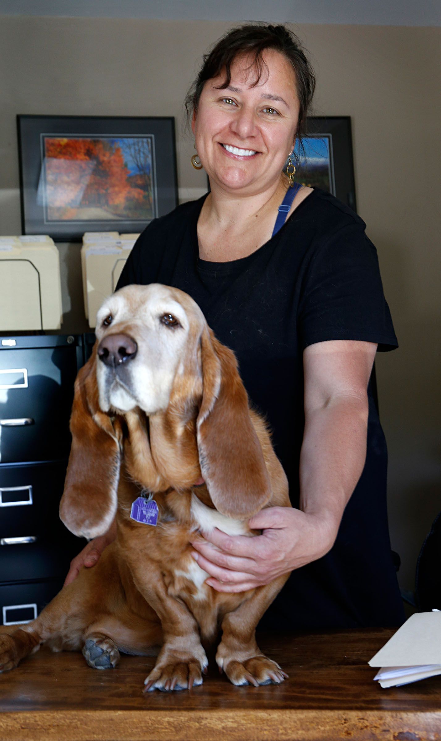 Photographed on July 18, 2018, Melissa Allen is owner of Gray Ledges Rentals and Property Management in Grantham, N.H. Allen started the business in 2011 and is usually accompanied by her office dog, Penelope. (Valley News - Geoff Hansen) Copyright Valley News. May not be reprinted or used online without permission. Send requests to permission@vnews.com.