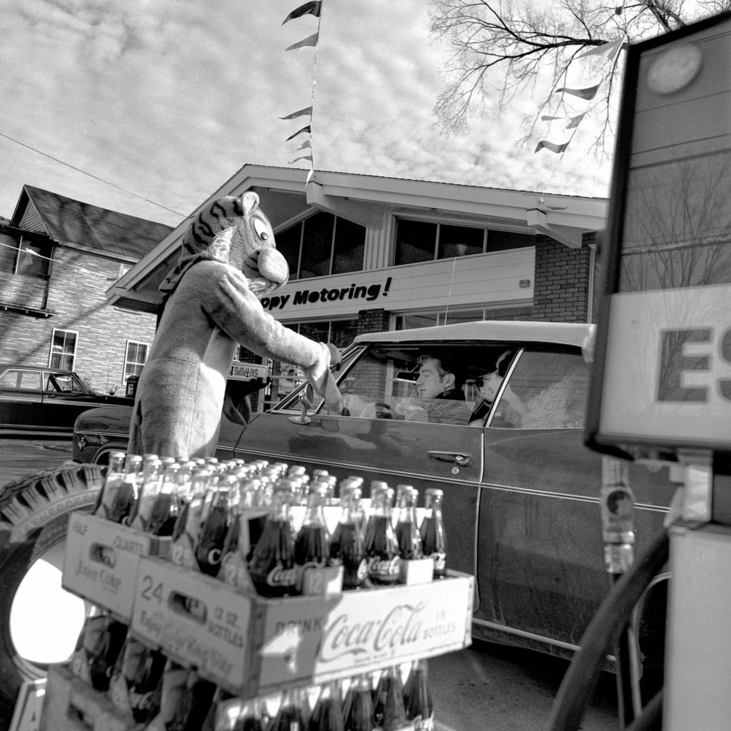 Wilson's Esso Service held its grand opening at the new station in Windsor, Vt., on Dec. 12, 1968. On hand to distribute gifts to early customers was Mr. Tiger, the oil refining company's mascot. (Valley News - Larry McDonald) Copyright Valley News. May not be reprinted or used online without permission. Send requests to permission@vnews.com.