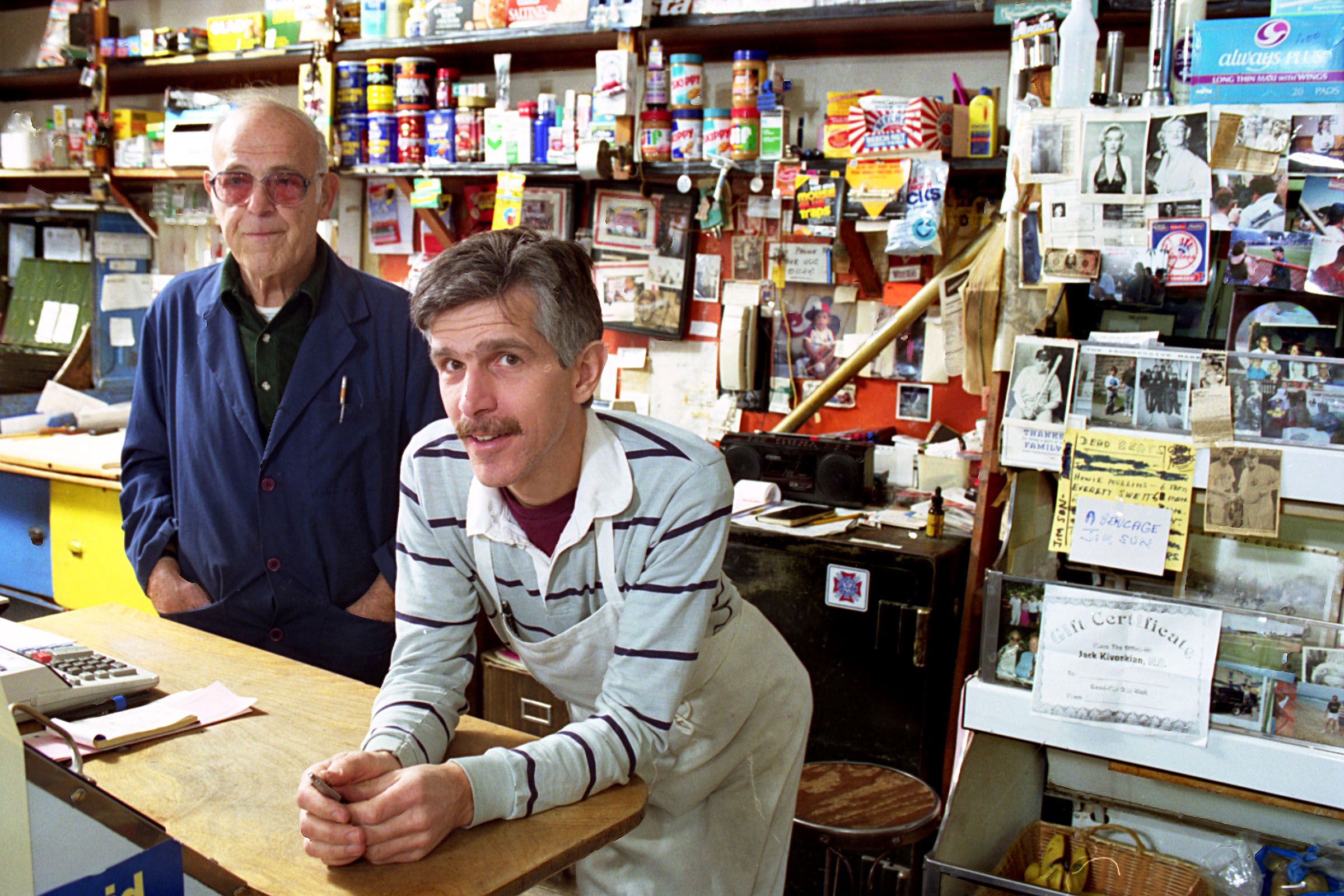 The Falzaranos, Ralph Sr. and Ralph Jr., are photographed at Progressive Market, their White River Junction, Vt., store on Oct. 25, 1993. The younger Falzarano was looking to revamp the 75-year-old market to serve Italian foods as a long-overdue tribute to the local Italian community on South Main Street. (Valley News - Medora Hebert) Copyright Valley News. May not be reprinted or used online without permission. Send requests to permission@vnews.com.