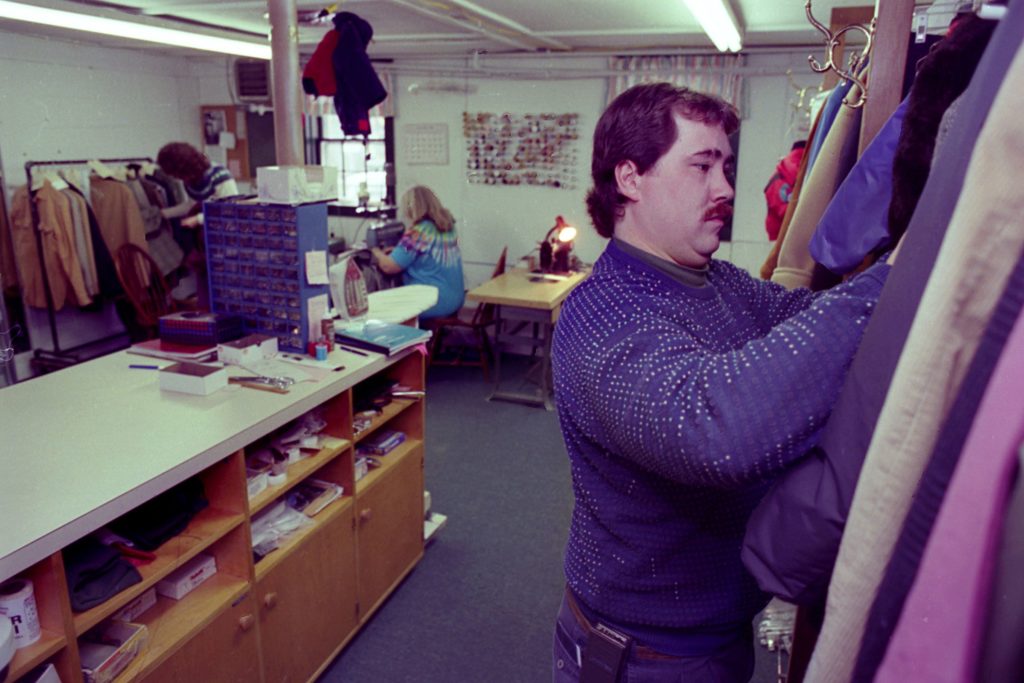 Brian Campion works in Stitches, his new tailoring shop in downtown Hanover, N.H., on Nov. 3, 1993. Campion was poised to become the fourth generation to run the family's clothing business when it closed in 1991. He started the tailoring shop with equipment and employees from the store. (Valley News - Medora Hebert) Copyright Valley News. May not be reprinted or used online without permission. Send requests to permission@vnews.com.