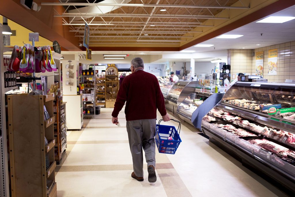 Terry Appleby, former general manager at the Hanover Consumer Cooperative Society, shops for the night's dinner at the Co-op Food Stores location in Hanover, N.H., on Jan. 8, 2019. Appleby retired from the position at the end of 2016. (Valley News - Joseph Ressler) Copyright Valley News. May not be reprinted or used online without permission. Send requests to permission@vnews.com.