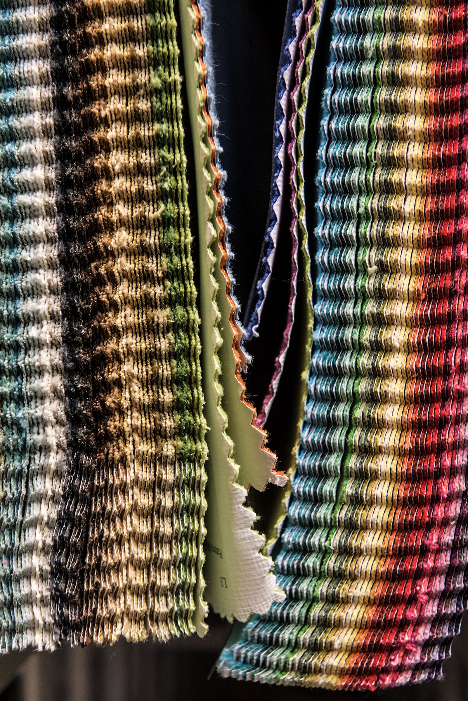 Fabric samples hang on the wall at Gilberte Interiors in Hanover, N.H., Thursday, Jan. 10, 2019. Gilberte and Antranig Boghosian started the business over 50 years ago and their children Cheryl and Aharon now co-own it. (Valley News - James M. Patterson) Copyright Valley News. May not be reprinted or used online without permission. Send requests to permission@vnews.com.