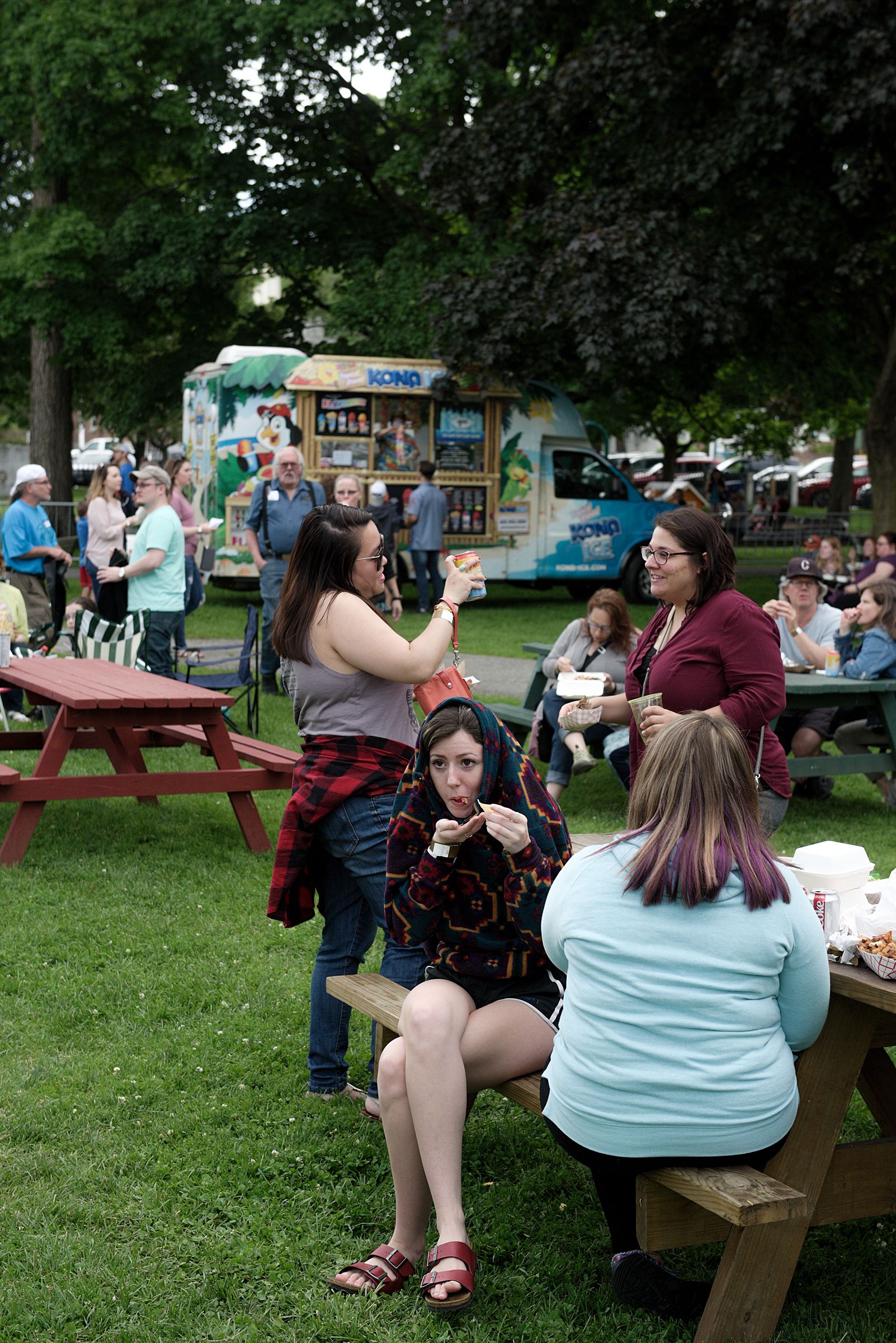 Colburn Park in Lebanon, N.H., filled with 13 mobile food vendors and hundreds of hungry patrons during the Lebanon Food Truck Festival on Friday, June 21, 2019. Funds raised from ticket sales benefit the city's park development. (Valley News - James M. Patterson) Copyright Valley News. May not be reprinted or used online without permission. Send requests to permission@vnews.com.