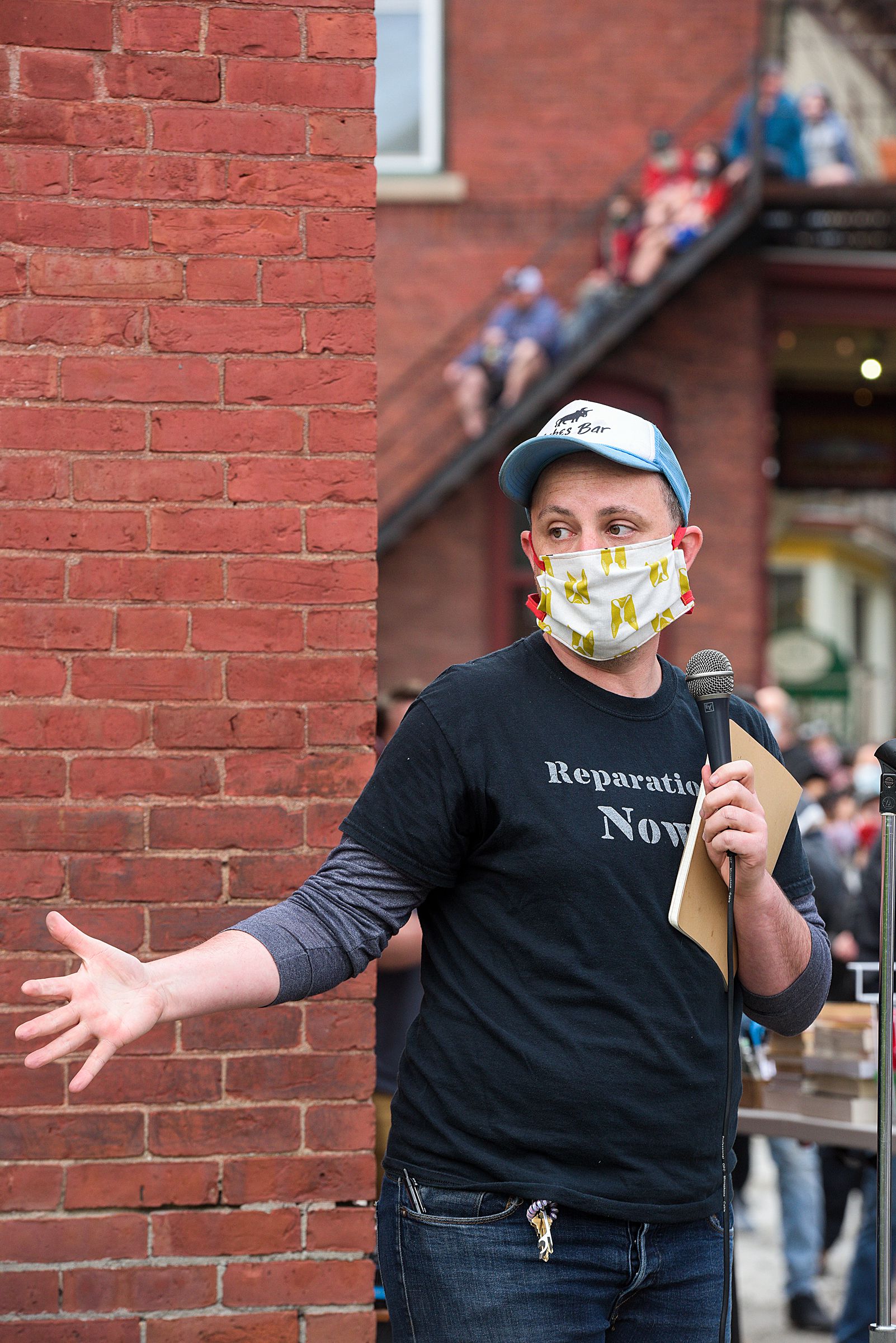 Owen Daniel-McCarter, co-owner of Babes Bar, speaks during a vigil for George Floyd at the bar in Bethel, Vt., Tuesday, June 2, 2020. (Valley News - James M. Patterson) Copyright Valley News. May not be reprinted or used online without permission. Send requests to permission@vnews.com.
