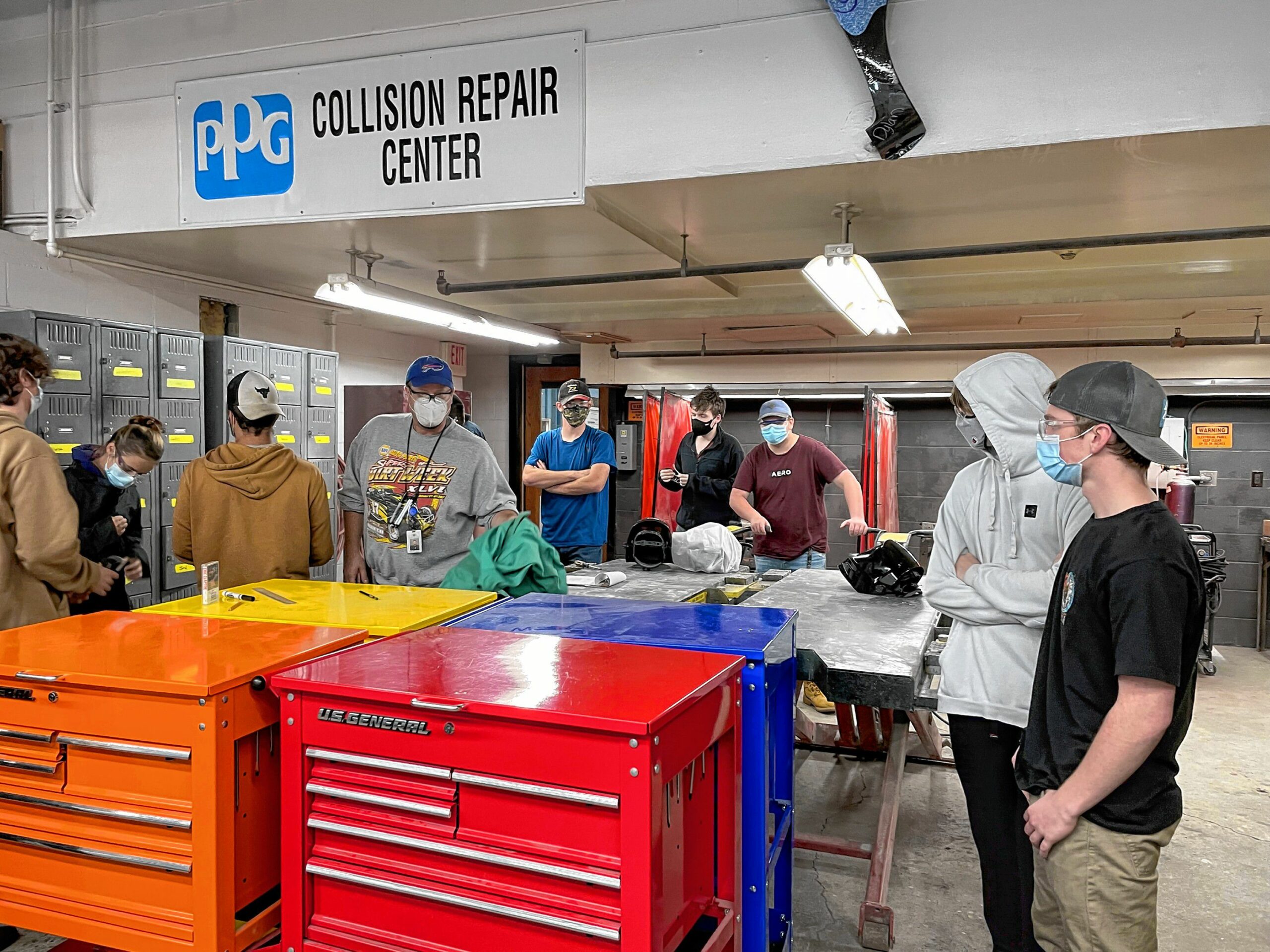 Shawn Cassidy leads a collision repair class at Hartford Area Career and Technology Center in White River Junction. (Tracy Hutchins photograph)