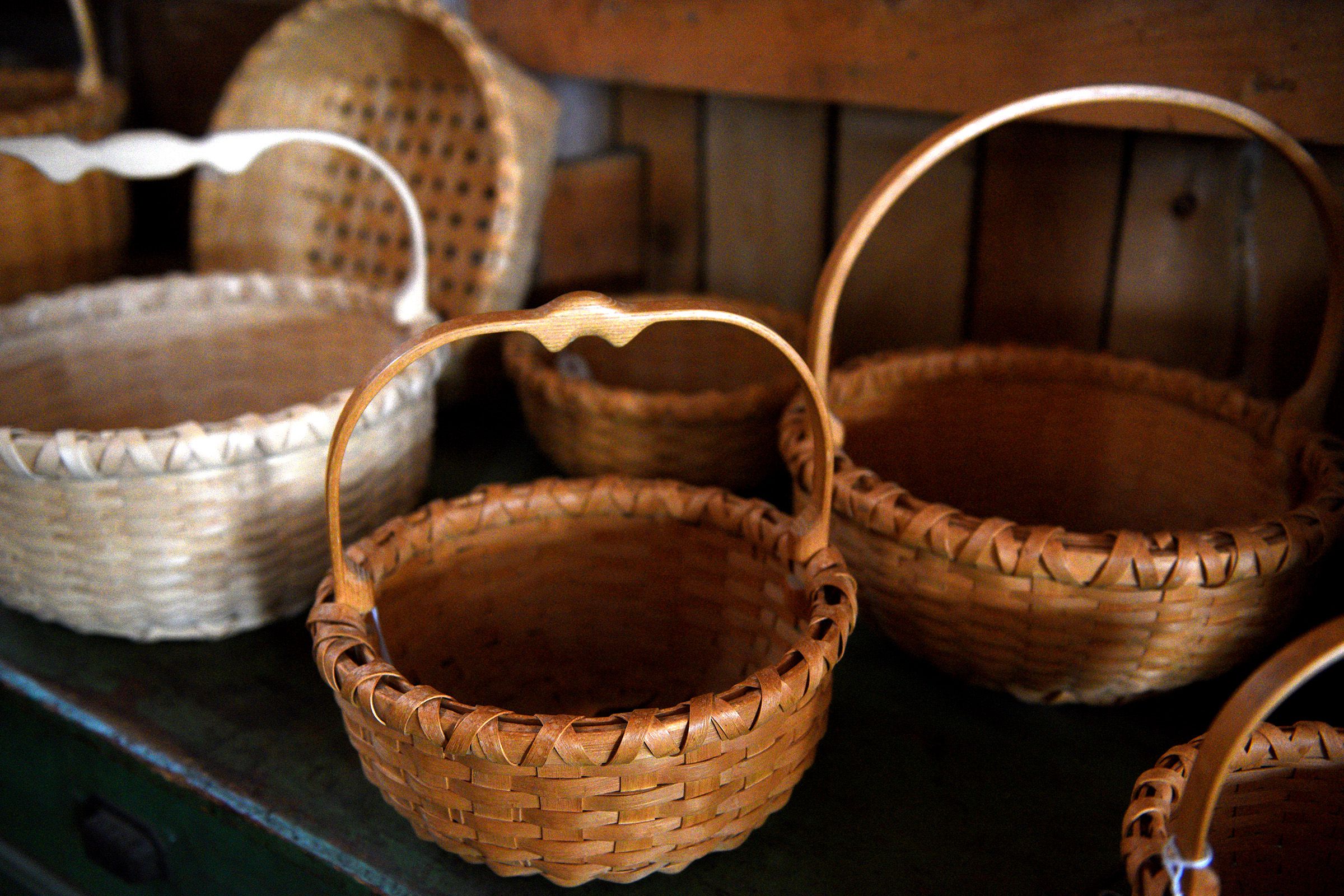 Baskets made by Jeffrey Gale fill his studio in Strafford, Vt. on Friday, Jan. 7, 2021. (Valley News - Jennifer Hauck) Copyright Valley News. May not be reprinted or used online without permission. Send requests to permission@vnews.com.
