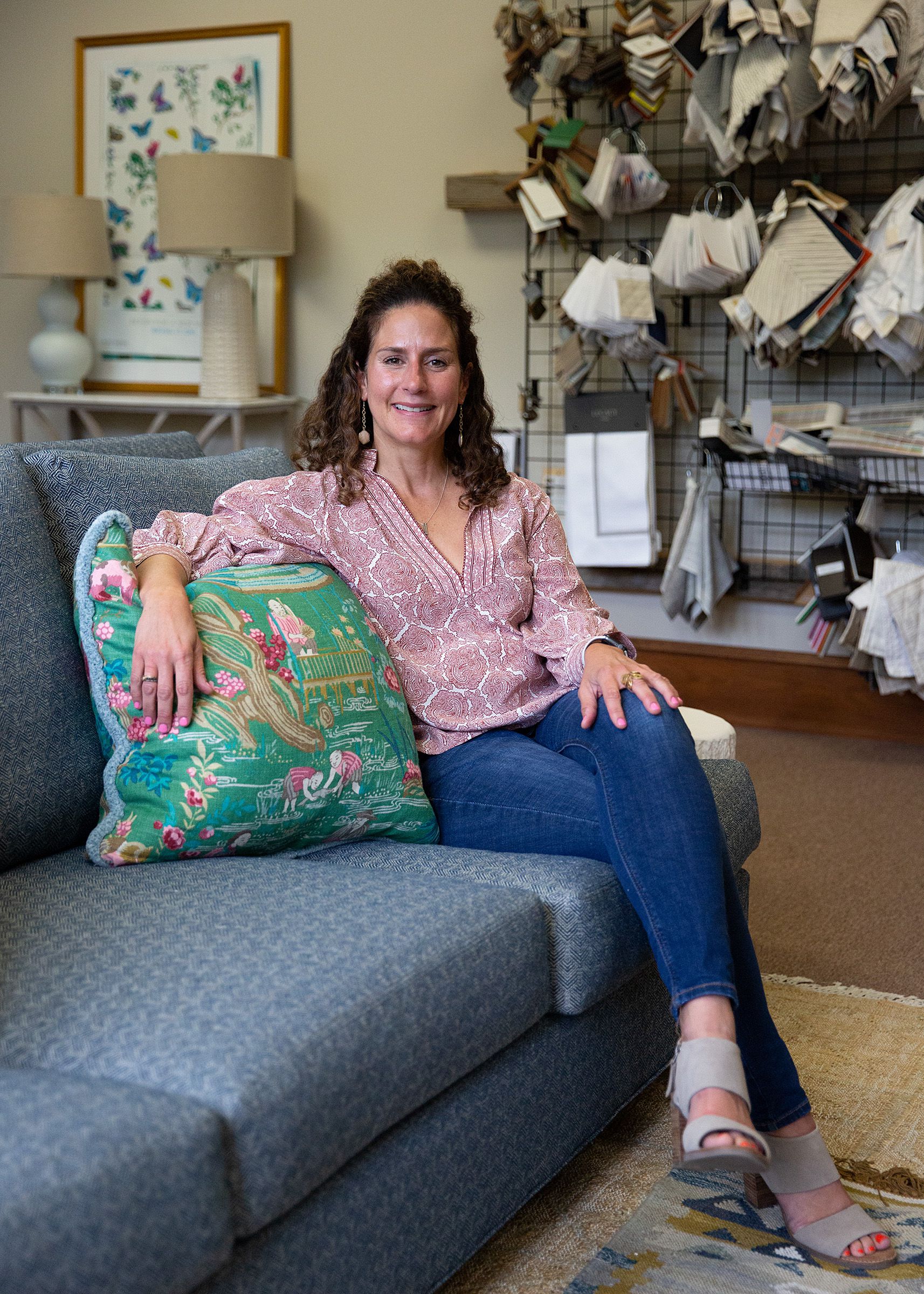Interior designer Jessica Bell at her studio in Etna, N.H., on Tuesday, June 21, 2022. Bell previously worked as a nurse, and after taking time off to care for her children she decided to return to work and focus on her passion for design. (Valley News / Report For America - Alex Driehaus) Copyright Valley News. May not be reprinted or used online without permission. Send requests to permission@vnews.com.