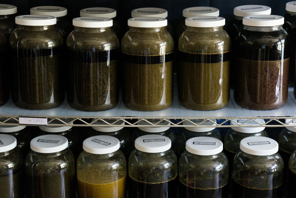 Herbs infuse in oils and tinctures at the Free Verse Apothecary in Chelsea, Vt., on Tuesday, June 28, 2022. (Valley News - James M. Patterson) Copyright Valley News. May not be reprinted or used online without permission. Send requests to permission@vnews.com.