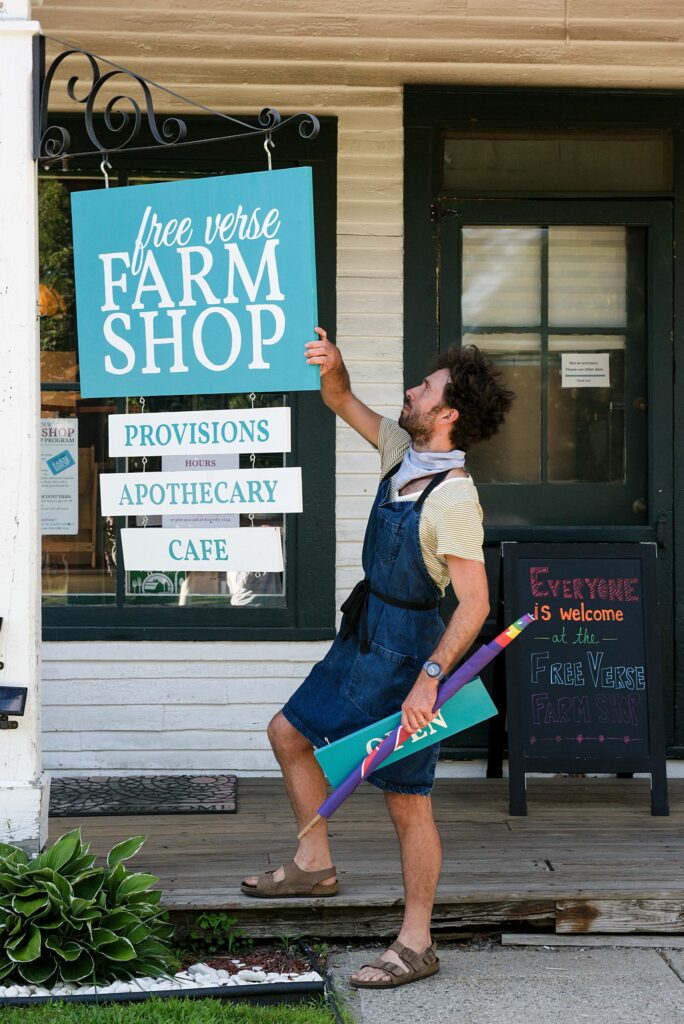 Misha Johnson closes up the Free Verse Farm shop at the end of the day Tuesday, June 28, 2022. The shop recently expanded hours to five days a week, Tuesday through Saturday. (Valley News - James M. Patterson) Copyright Valley News. May not be reprinted or used online without permission. Send requests to permission@vnews.com.