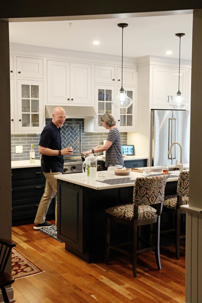 Susan and Alan DiStasio prepare dinner in their remodeled kitchen at Stonehurst Common in Hanover, N.H., on Wednesday, June 29, 2022. (Valley News - James M. Patterson) Copyright Valley News. May not be reprinted or used online without permission. Send requests to permission@vnews.com.